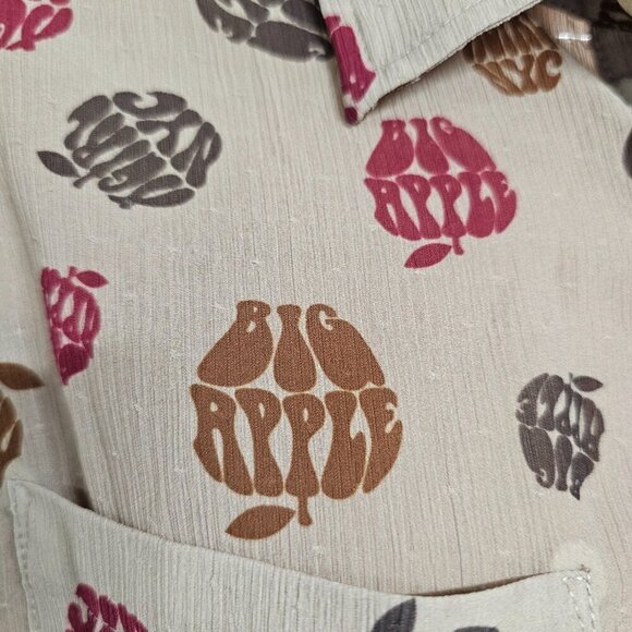 X-Girl Big Apple Women Top Blouse Shirt Size M Beige Chiffon Button Up Long Slee - Picture 4 of 14